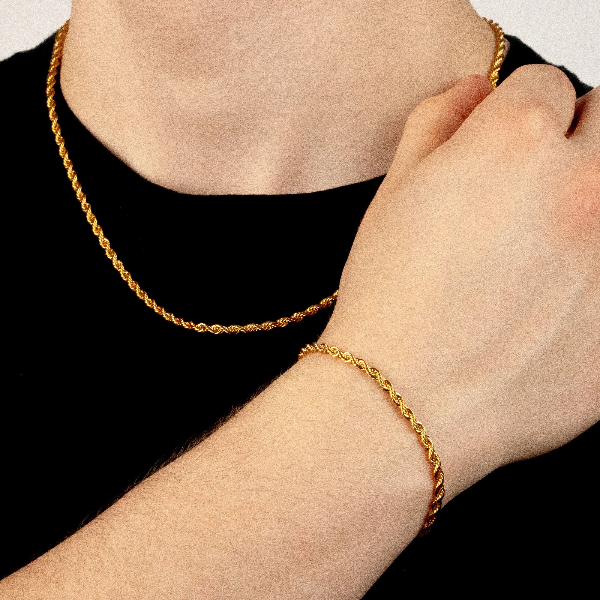 GOLD SET ROPE 3MM HALSKETTE & ARMBAND