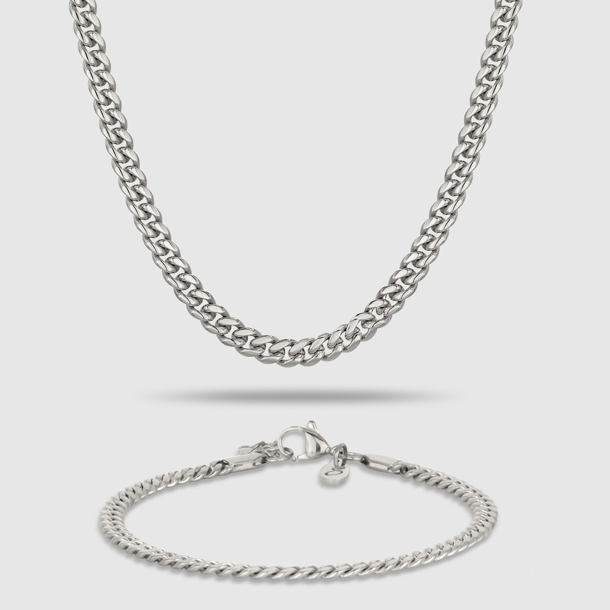 SILBER SET CUBAN 4MM HALSKETTE & ARMBAND