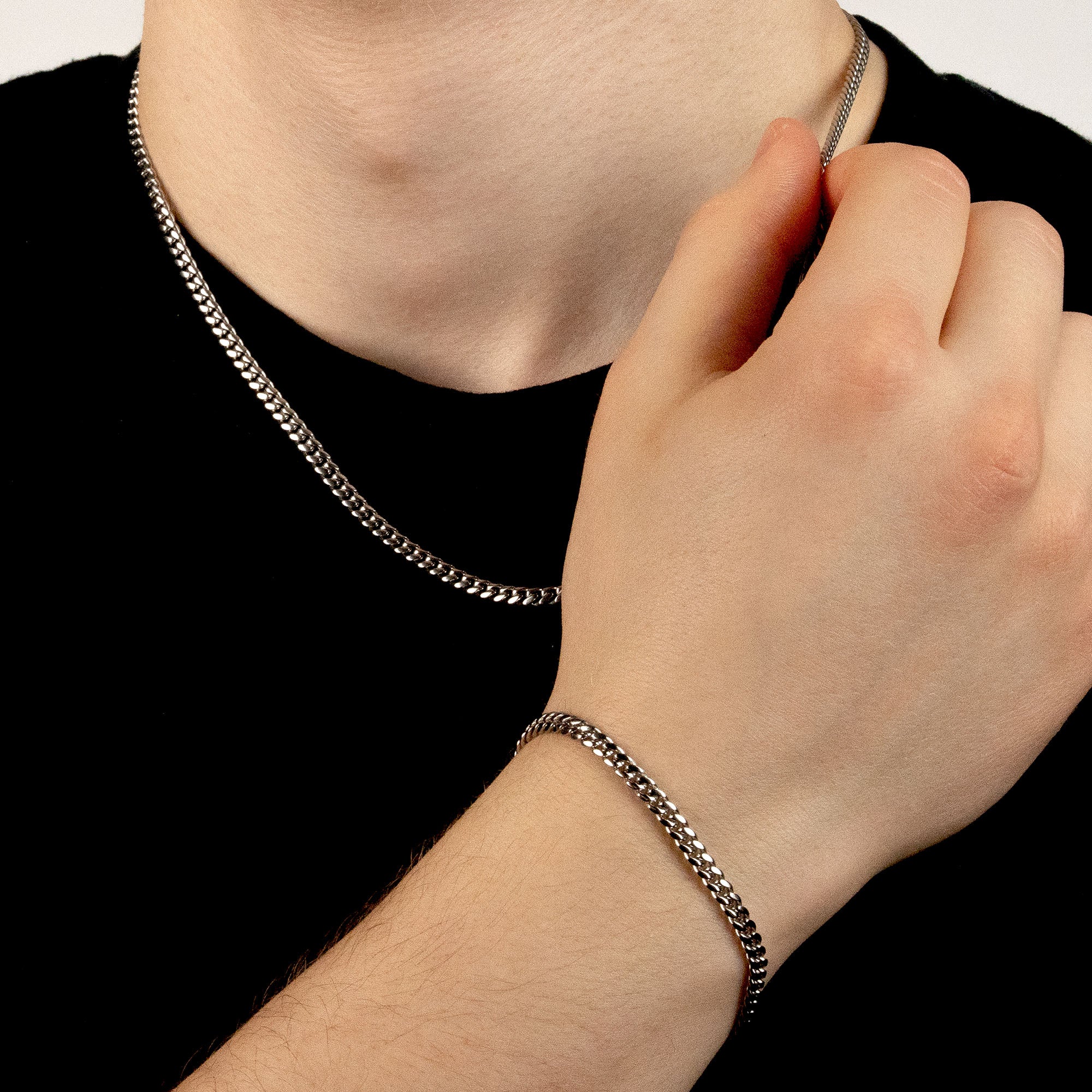 SILBER SET CUBAN 4MM HALSKETTE & ARMBAND