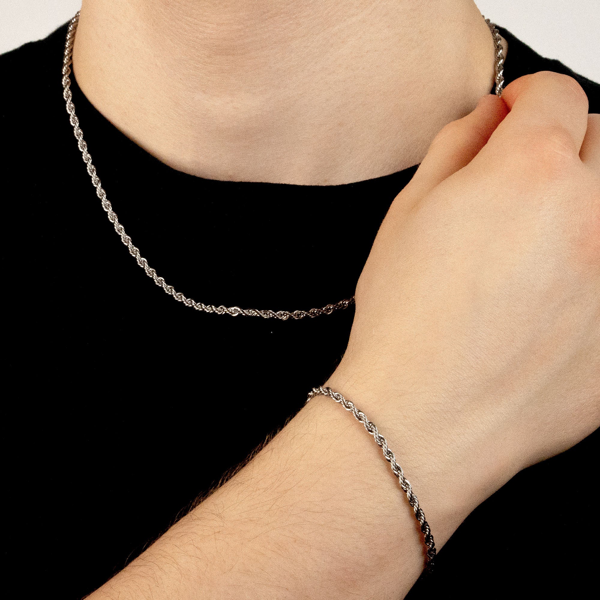 SILBER SET ROPE 3MM HALSKETTE & ARMBAND